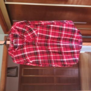 3/4 button down red plaid maternity shirt